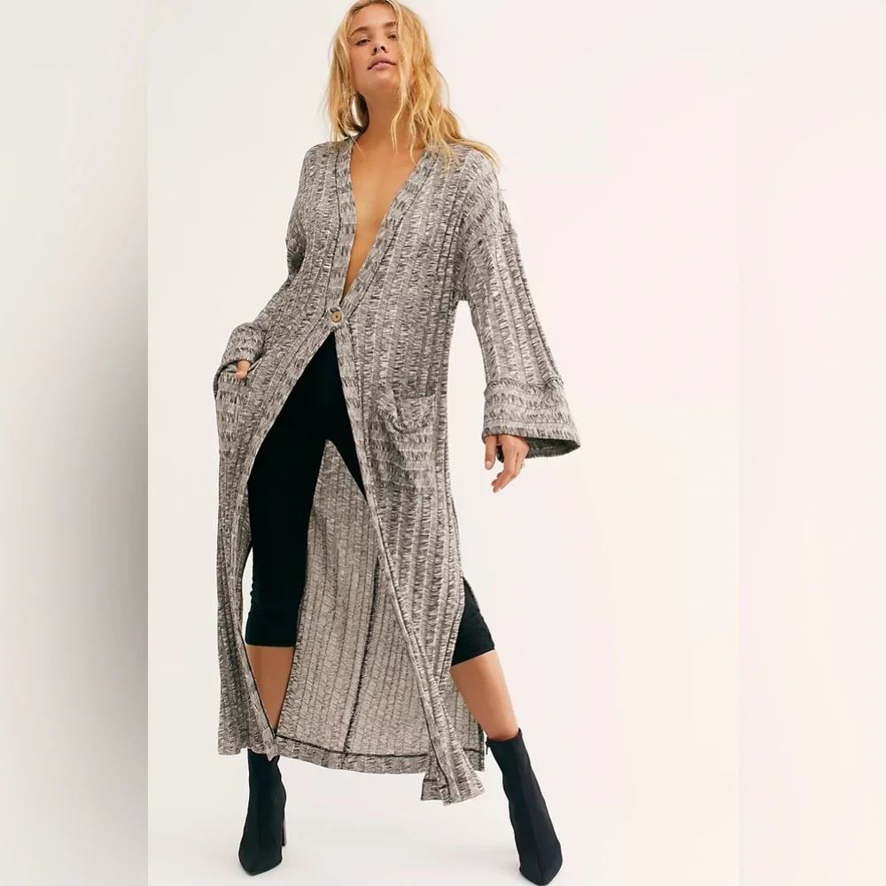 NWOT Free People Beach nights cardigan long summer S small white black knit maxi - Picture 8 of 8